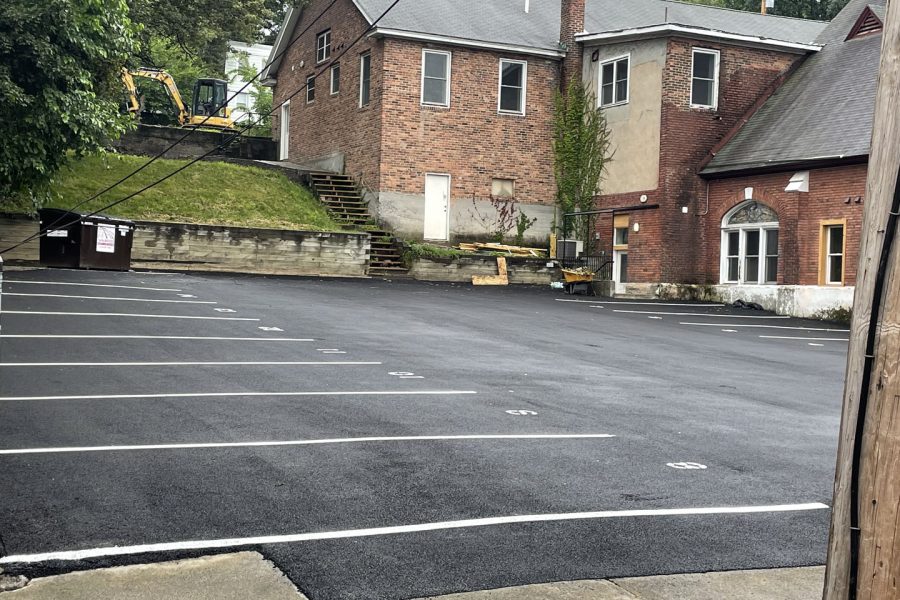 A newly paved and striped parking lot