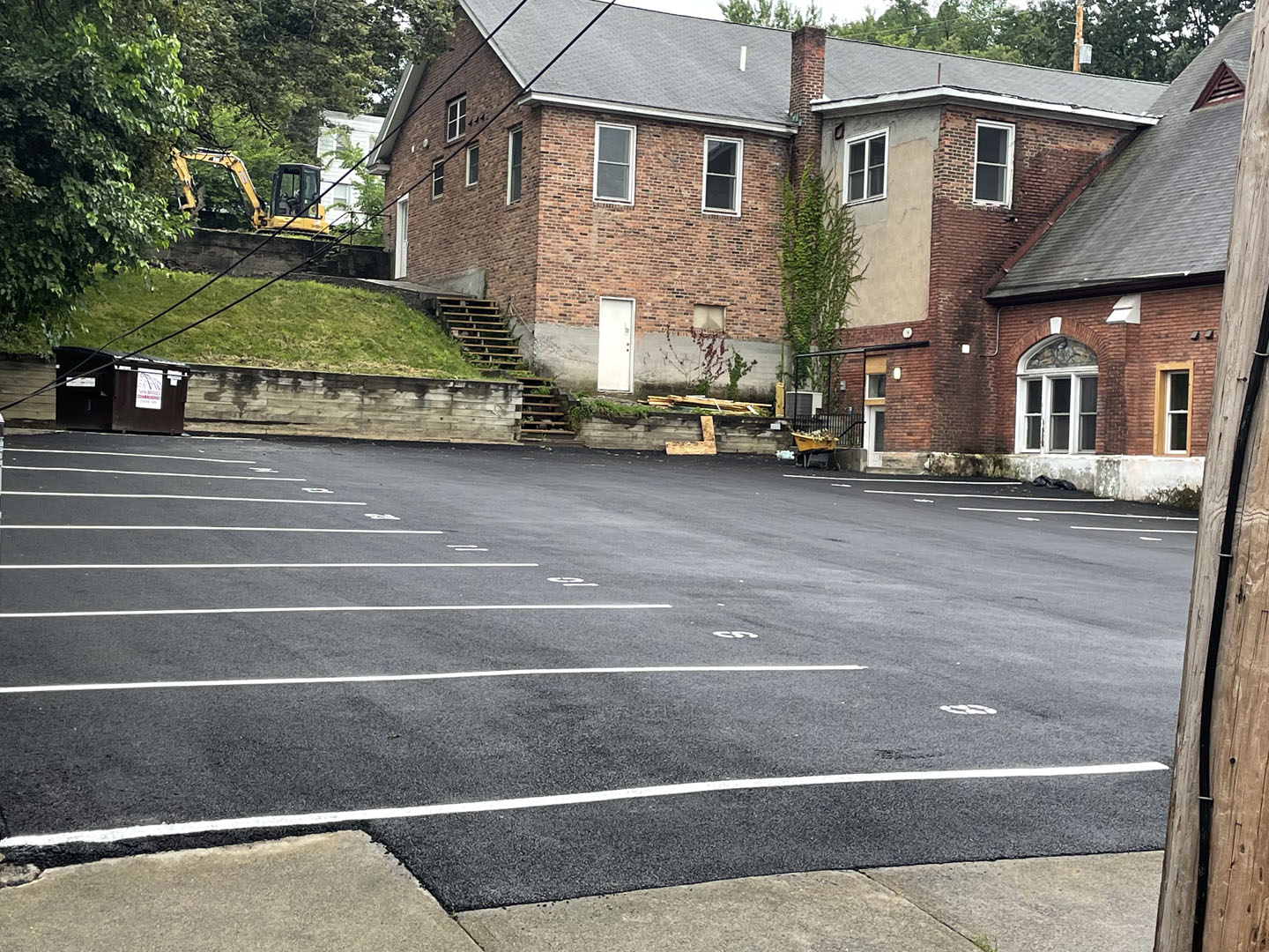 A newly paved and striped parking lot